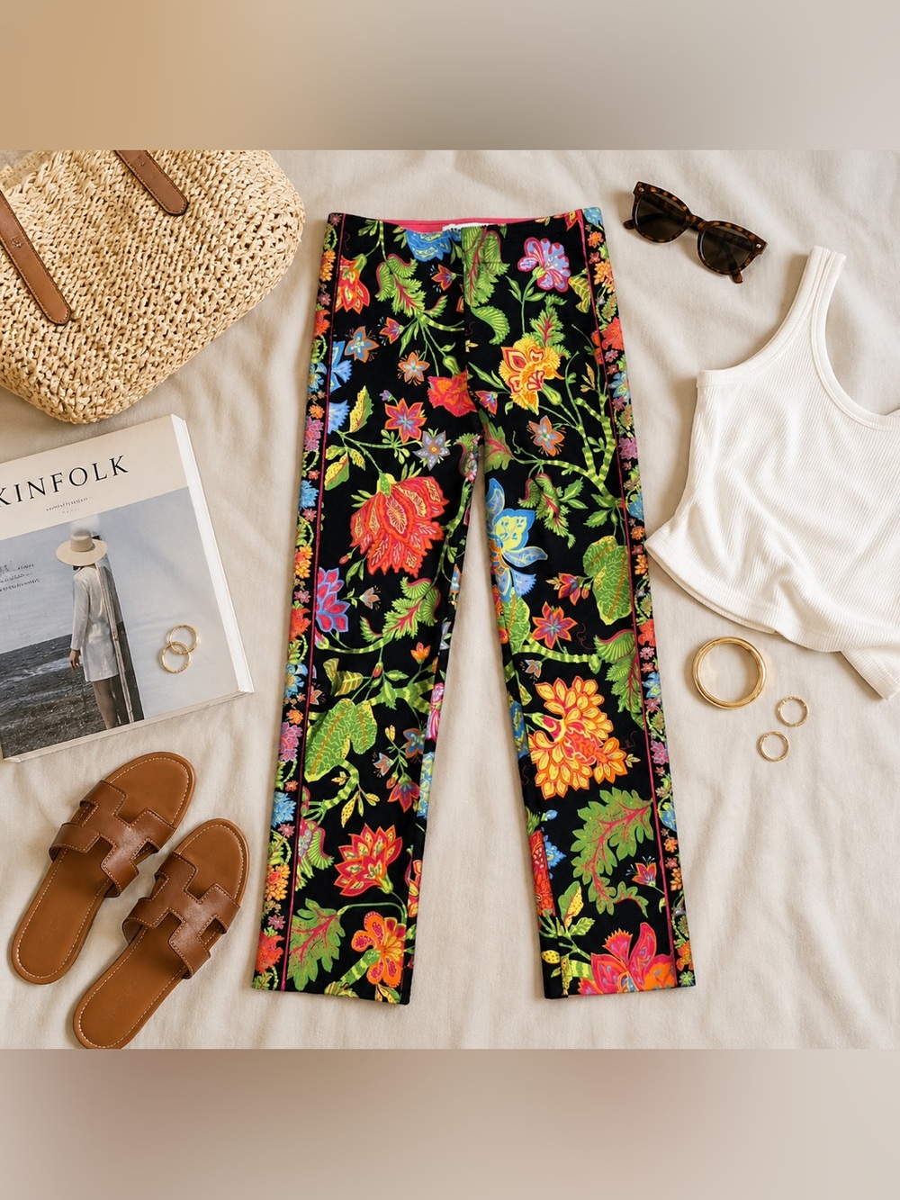 Gretchen Scott Designs Black Floral Straight-Leg Pants